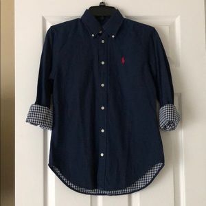 NWT Navy Blue Ralph Lauren Button-Up with Gingham